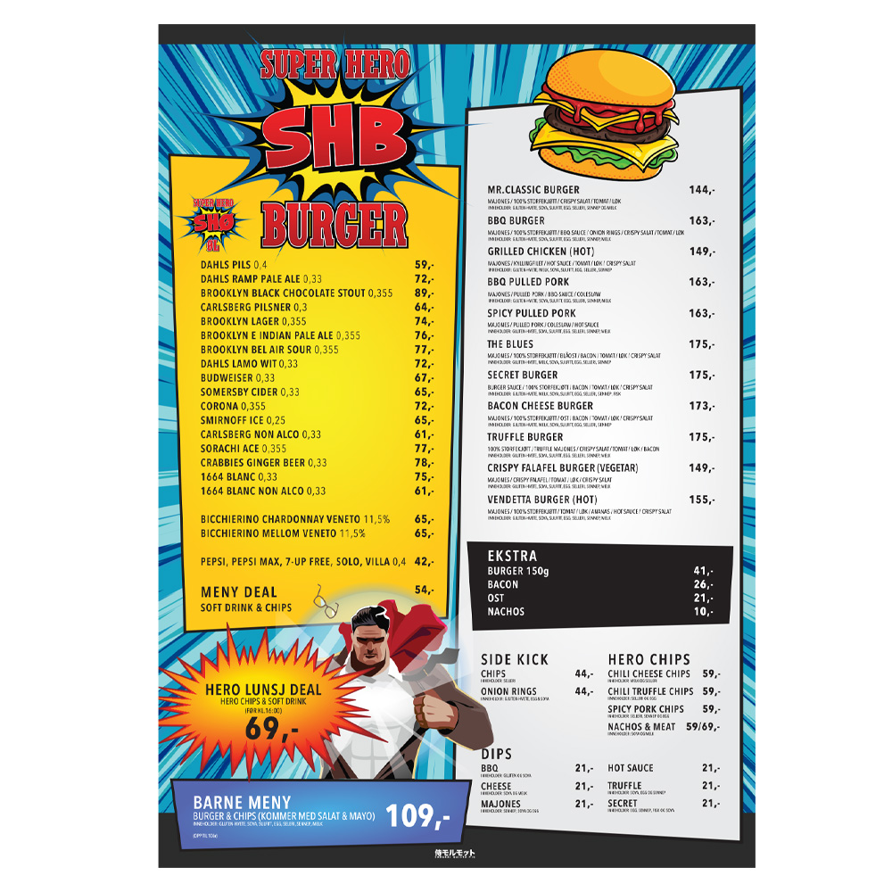 Superhero Burger Menu